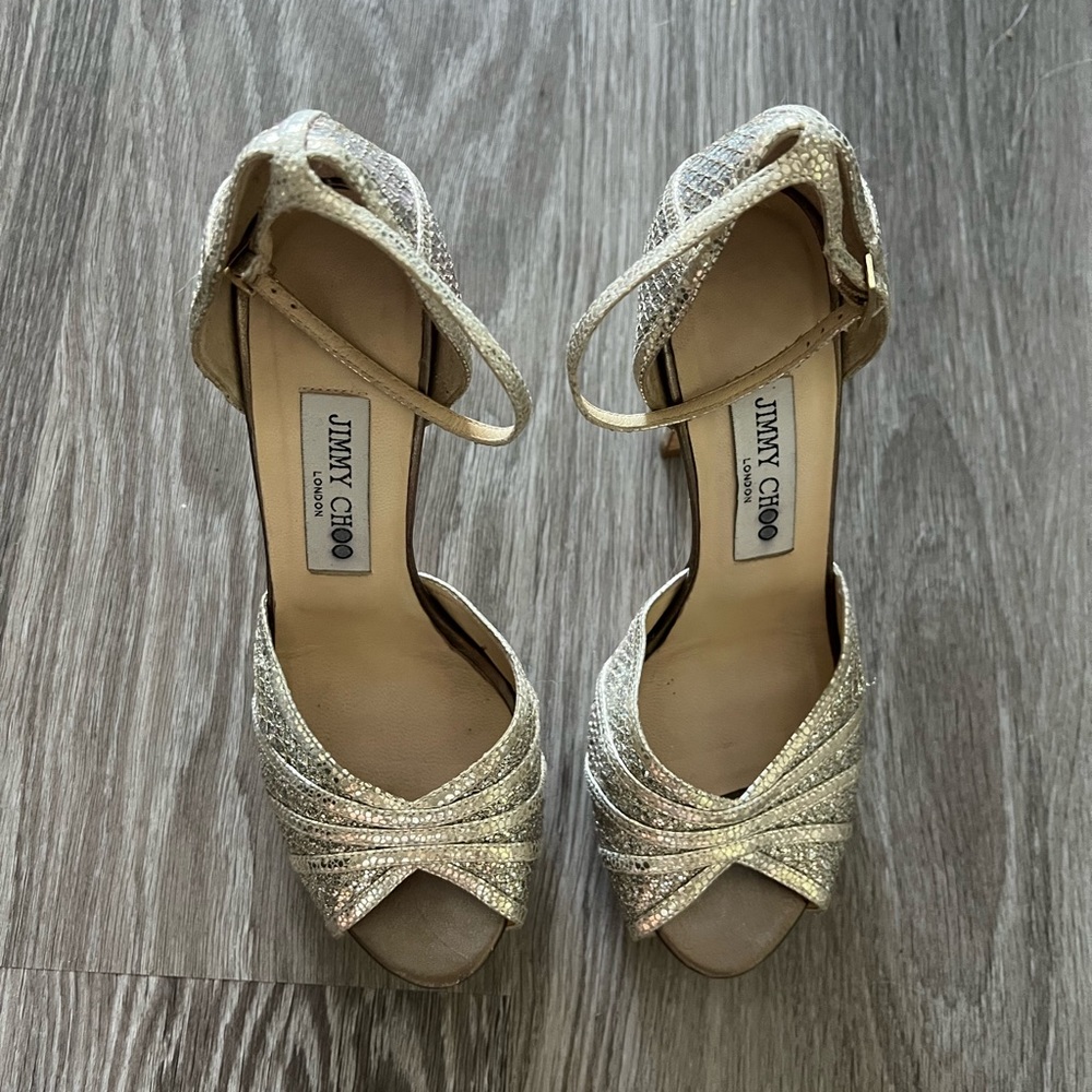 Jimmy Choo Kafta Champagne Glitter Platform Size 37.5